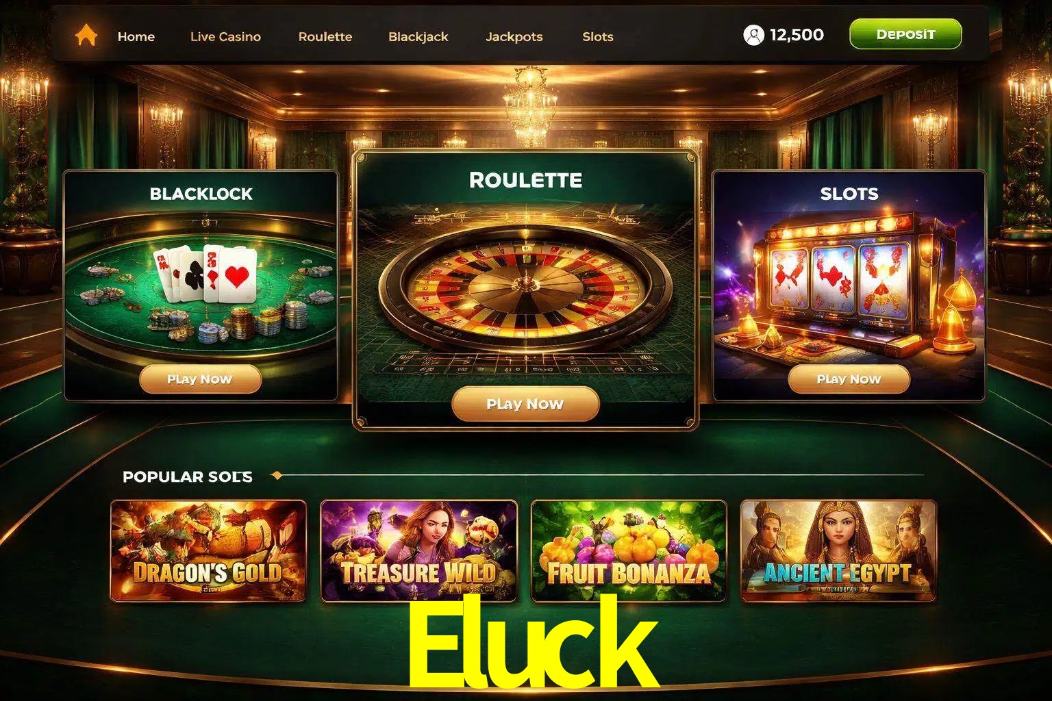 Vista de la plataforma Eluck Casino mostrando categorías organizadas de juegos en línea